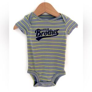 10/$35💥NEW Little Brother Embroidered Bodysuit Onesie, Lime Green & Grey